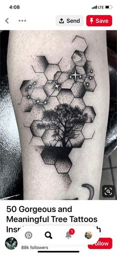 an image of a tattoo on someone's leg with the words 50 gorgeous and meaningful tree tattoos