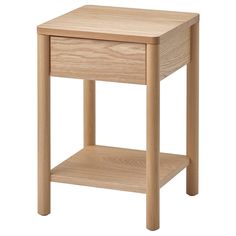 a small wooden table with one drawer on the bottom and two shelves below it, against a white background