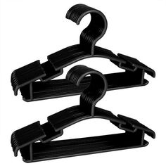 two black clothes hangers are shown on a white background with clippings to the left and right sides