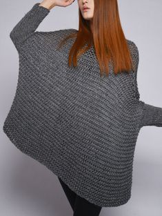 This beautiful over-sized sweater features simple style with fitted sleeves that makes you stylish and on trend. It is made of 100% eco cotton yarn in a beautiful charcoal/ dark grey color. No itch at all! It is a perfect item for Fall/winter that you can layering with tunic or shirt. Size: one size fit most. Hand wash only and lay flat to dry. I have other colors for this poncho. Pls. Check my shop for details: http://www.etsy.com/shop/MaxMelody?section_id=7175104 Thanks for stop by my shop! Oversized Knitted Gray Cardigan, Oversized Gray Knitted Cardigan, Oversized Gray Knitted Sweater, Gray Knitted Sweater For Fall, Gray Knit Sweater For Fall, Oversized Gray Chunky Knit Cardigan, Oversized Knit Gray Sweater, Gray Oversized Crew Neck Cardigan, Oversized Gray Crew Neck Cardigan