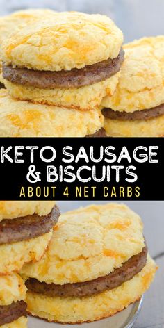 keto sausage and biscuits with text overlay