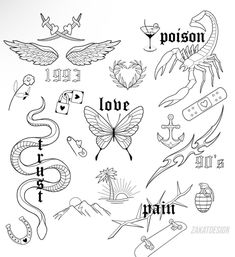 some different types of tattoos on a white background