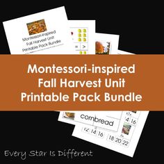 the montessori - inspired fall harvest unit printable pack includes four different activities