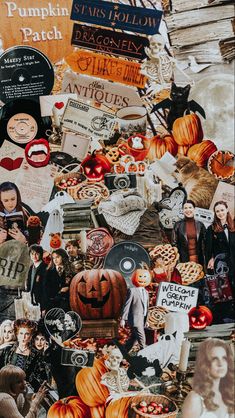 a collage of pumpkins and other halloween related items are shown in this image