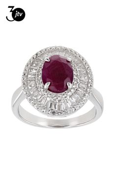 2.00ct Oval Ruby With .70ctw White Topaz Rhodium Over Sterling Silver Ring. Not Sizeable. Gia Certified Oval Ruby Ring, Gia Certified Silver Oval Ruby Ring, White Gold Ruby Ring With Cubic Zirconia, Gia Certified Oval Ruby Ring In Silver, Gia Certified Oval Ruby Ring With Silver Setting, Silver Oval Ruby Ring With Vvs Clarity, Red Ruby, White Topaz, Sterling Silver Ring