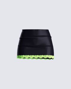 Unleash your inner vixen with this black satin mini skirt, adorned with a fierce green lace trim 💚 Designed to command attention, this skirt is your weapon of choice for owning any room. Made from a sleek satin fabric, complete with a side zipper, and fitted style 😍 Black Satin Mini Skirt, 19th Birthday Outfit, White Corset Dress, Satin Mini Skirt, Satin Romper, Satin Cami Top, Fashion Moodboard, Black Cami Top, Red Mini Skirt