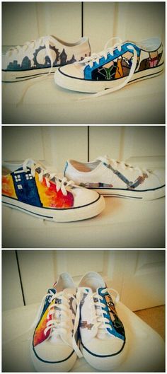 DIY Doctor Who shoes made by my talented niece :) Diy Doctor, Nerd Crafts, Geek Crafts, Think Geek, Fandom Outfits, Nerd Geek, Decorated Shoes