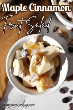 a white bowl filled with fruit salad on top of a table