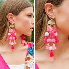 bold pink tassel earrings Summer Beach Tassel Earrings With Latkans, Trendy Dangle Tassel Earrings For Summer, Multicolor Tassel Earrings With Latkans For Summer, Trendy Summer Tassel Dangle Earrings, Multicolor Latkans Tassel Earrings For Summer, Summer Beach Tassel Earrings With Fringe, Trendy Summer Festival Tassel Earrings, Spring Beach Tassel Drop Earrings, Summer Festival Trendy Tassel Earrings