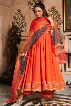 bandhani-angrakha-set-11403007OR, Women Indian Ethnic Clothing, Cotton Kurta Set Dupatta Angrakha Anarkali, Orange Anarkali, Angrakha Style, Orange Suit, Cotton Anarkali, Designer Anarkali, Anarkali Gown, Dresses Indian, Indian Dress