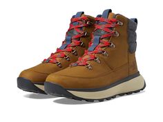 The North Face Bergen Leather WP - Men's Shoes : Timber Tan/TNF Red : The ruggedly stylish Men's Bergen Leather WP boot is designed to help keep you warm and comfortable in snowy conditions. Featuring a leather upper, polyester lining, polyurethane insole, and a lace-up closure with metal eyelets. Round, closed toe silhouette. Large heel and tongue webbing loops make it easier to put on and take off. DryVent waterproof membrane keeps out the wet elements while still providing a breathable foot environment. Rubber toe and heel wraps for added protection and durability. Icepick rubber lugs are molded on the softer SURFACE CTRL outsole and harden when the temperature falls below freezing to provide biting traction. Rubber outsole. Imported. Measurements: Weight: 1 lb 3 oz Product measurements North Face Mens, Stylish Men, Put On, North Face, The North Face, Leather Upper, Men's Shoes, Shoe Boots, Lace Up