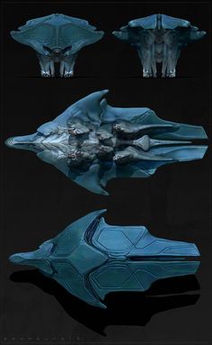 three different views of an alien ship