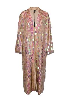 Current Boutique-Topshop - Blush Pink Iridescent Sequin Kimono Duster Sz M Sequin Kimono, Iridescent Sequin, Pink Iridescent, Kimono Duster, Pink Chiffon, Kimono Style, Kimono Fashion, Front Design, Long Length