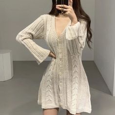 Nwot Brand: Taobao Pit To Pit: 16” Shoulders To Hem: 32.5” Sleeves: 20” Casual Dress Korean Style, Sweater Dress Long, Cable Knit Dress, White Sweater Dress, Satin Bodycon Dress, Long Sweater Dress, Women Long Sleeve Dress, Button Up Cardigan, Cardigan Sweater Dress