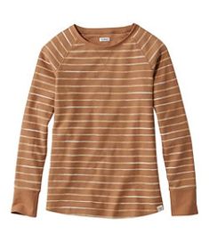 #LLBean: Women's Unshrinkable Mini-Waffle Tee, Long-Sleeve Crewneck Stripe Waffle Tee, Gamine Style, Rib Top, Honey Brown, Knit Tops, Ribbed Neckline, Pixie Cuts, Fall Shirts, Striped Tee