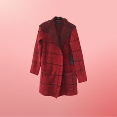 New With Tags! Enjoy Red Long Sleeve Hooded Jacket For Cold Weather, Red Hooded Outerwear For Fall, Red Double-lined Hooded Outerwear For Fall, Hooded Plaid Outerwear For Winter, Red Long Sleeve Hooded Jacket For Fall, Cozy Red Outerwear For Fall, Cozy Fitted Red Outerwear, Cashmere Dress, Talbots Sweater