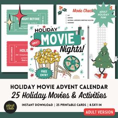 the holiday movie night calendar is available for adults and children to use on their own devices