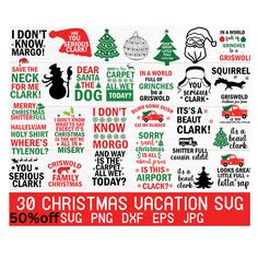 christmas vacation svg bundle for silhouettes and cricut designs with over 50 different font styles