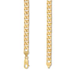 Dazzling solid square curb links are adorned with a high polish-finish in this versatile men's curb link necklace. Fashioned in 14K yellow gold, the 22-inch chain secures in place with a lobster clasp. Formal Cuban Link Necklace With Figaro Chain, Classic Formal Cuban Link Necklace With Figaro Chain, Classic Yellow Gold Cuban Link Necklace With Solid Construction, Formal 14k Gold Cuban Link Necklace, Formal Necklaces With Curb Chain And Rectangular Links, Formal 14k Gold Cuban Link Necklace With Figaro Chain, 14k Gold Cuban Link Necklace For Formal Occasions, Classic Cuban Link Necklace With Polished Finish, Classic Curb Chain Necklace With Rectangular Links