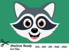 a cartoon raccoon with scissors on it's head and the words machine ready cut files