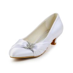 women's satin closed toe low heel with bowknot white wedding shoes for bride