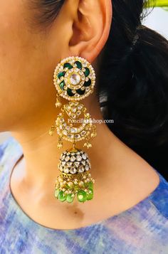 Suparna Exclusive Statement Tyaani Kundan Inspired Gem stone Dangling Kundan Earrings. American Diamond Necklaces, Oxidized Necklace, Polki Necklace, Western Earrings, Ethnic Necklaces, Kundan Earrings, Ethnic Earrings, Kundan Necklaces, Kundan Jewellery