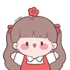 a drawing of a girl with brown hair and red aprons, holding her hands behind her head