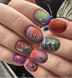 Labyrinth Nails, Funky Nail Ideas, Nail Art On Natural Nails, Mens Nails, Hippie Nails, Punk Nails, Hard Nails, Colorful Nail, Grunge Nails