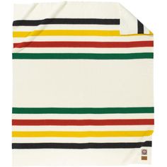 the national park blanket is white with multicolored stripes and has a name on it