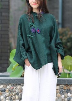 Women green top silhouette stand collar Batwing Sleeve Knee top

 Materials used: cotton blended

Measurement:One size fits all for this item. Please make sure your size doesn't exceed this size: BUST-200cm   
   
Cuff 38cm / 14.82"
bust 200cm / 78"
length 62cm / 24.18"
hem 170cm / 66.3"



We ship worldwide.

Tracking numbers provided for all orders. Casual Blouse With Stand Collar For Fall, Casual Green Blouse With Stand Collar, Green Cotton Top With Stand Collar, Green Stand Collar Top For Summer, Green Stand Collar Top For Spring, Cotton Tops With Stand Collar For Fall, Cotton Stand Collar Blouse For Fall, Cotton Stand Collar Top For Fall, Spring Stand Collar Top