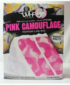 pink camouflage cake mix in a package