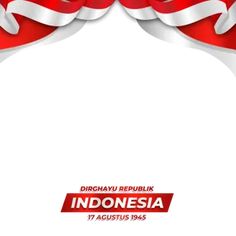 an indonesia flag background with red and white ribbon on the corner, in front of a white