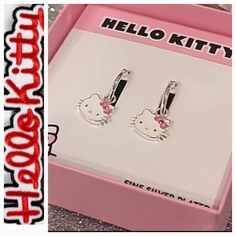 New W/Box Measures 1" See More Hello Kitty In My Closet Cute White Hello Kitty Jewelry, Trendy Jewelry With Cat Ears For Gift, White Sterling Silver Hello Kitty Jewelry, Hypoallergenic Silver Kawaii Earrings, Silver Hypoallergenic Kawaii Earrings, Cute White Cat Ears Jewelry, Hello Kitty Jewelry Earrings, Jewelry Hello Kitty, Hello Kitty Earrings