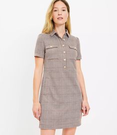 Plaid Mini Shift Pocket Dress Collared Mini Dress With Pockets For Work, Casual Mini Dress With Button Cuffs For Work, Casual Mini Dress With Button Closure For Work, Collared Dress With Snap Buttons For Work, Collared Workwear Dress With Snap Buttons, Short Sleeve Dresses With Snap Buttons For Work, Workwear Dress With Snap Buttons And Collar, Extra Dresses, Getaway Dress