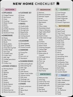 a printable new home checklist with lots of things to do in the house