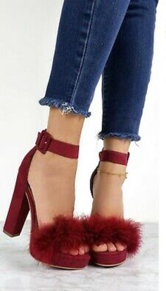 Details SIZE & FIT - TRUE TO SIZE - FAUX FUR DETAIL - HEEL HEIGHT APROX. 4.5 INCHES Burgundy Heels, Yule Ball, Mid Calf Dresses, Drawstring Dresses, Christmas Gift Shop, Women's Robe, Boot Pumps, Boots And Sneakers, Crop Top Blouse