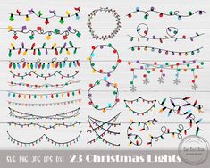 christmas lights clipart set on wood background