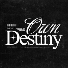 an advertisement with the words oam destiny written in white on a black background