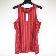 New With Tag Drew Magenta Red Stripe Linen Blend Sleeveless Top In Size S. I Also Have Matching Pants If You Would Like To Get It As A Set. Frayed Hem On The Bottom And Super Cool Design. Pit To Pit 18, Pit To Bottom 16. Msrp $174 Linen Tank, Black Sleeveless Top, Blouse Sleeveless, Knit Cowl, Matching Pants, Summer Blouses, Front Tie Top, Red Stripe, Striped Tank