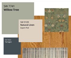 wood flooring samples with different colors and patterns for the same color scheme, including green