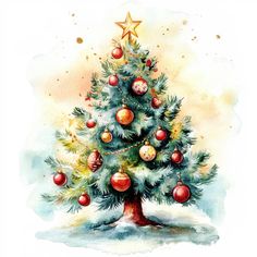 a watercolor painting of a christmas tree