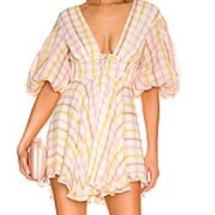 For Love & Lemons Never Worn Yellow Puff Sleeve Dress For Summer, Yellow Puff Sleeve Dress For Spring, Yellow Puff Sleeve Mini Dress With Ruffles, Yellow Puff Sleeve Mini Dress For Summer, Yellow Puff Sleeve Mini Dress For Spring, Fitted Yellow Puff Sleeve Mini Dress, Yellow Fitted Mini Dress With Puff Sleeves, Feminine Yellow Mini Dress, Yellow Puff Sleeve Day Dresses