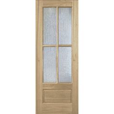 a wooden door with glass panels on the top and bottom panel, in light wood