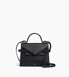 Emilie medium handbag with double flap in grained leather Medium Handbags, Metal Accessories, Black Media, Full Grain Leather, Leather Working, Calf Leather, Shoulder Strap, Branding, Personalized Items