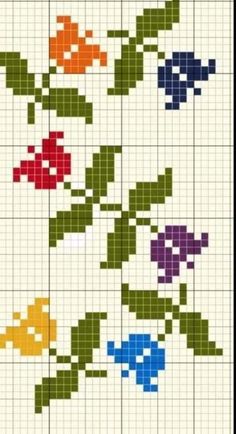 a cross stitch pattern with colorful flowers on the bottom and one flower in the middle