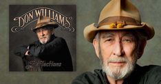 an older man wearing a cowboy hat and standing next to a cd cover for the album don williams