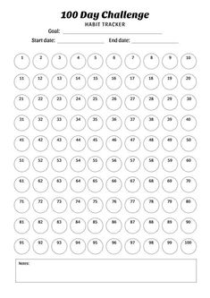 a printable 100 day challenge sheet for kids to practice their numbers and counting skills