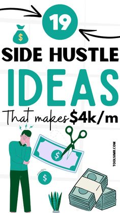 a poster with the words side hustle ideas that make $ 4k / m