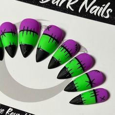 Get ready for Halloween with these spooky and creative nail art designs! From ghosts and bats to pumpkins and spiders, this vidGet ready for Halloween with these spooky and creative nail art designs! From ghosts and bats to pumpkins and spiders, this video will show you step-by-step how to achieve the perfect Halloween manicure. Whether you're going for cute or creepy, these nail art ideas will surely impress at any Halloween party.eo will show you step-by-step how to achieve the perfect Hallowe Simple Gel Nail Designs Fall, Purple Orange And Black Nails, Frankenstein Halloween Nails, Frankenstein French Tip Nails, Sensory Nails, Holloween Nails Square, Halloween Nail Art 2024, Bride Of Frankenstein Nails, Candy Corn Nail Art