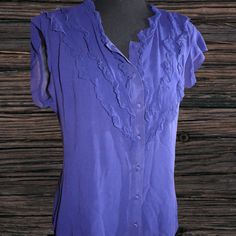 This Beautiful Club Monaco Blouse Is New Without Tags. It Has A Delicate Ruffled Collar And Is Fully Lined With Silk Camisole Of The Same Color. Buttons Up The Front And Is Very Feminine. It's Perfect For Any Occasion. Size Medium 19" Across Bust; Length Is 24" Loose Fit. Shell Is 100% Silk; Liner 100% Polyester (D27) Vibrant Purple, Ruffled Collar, Club Monaco, Monaco, Blue And Purple, Ruffle Blouse, Loose Fitting, Top Blouse, Womens Tops